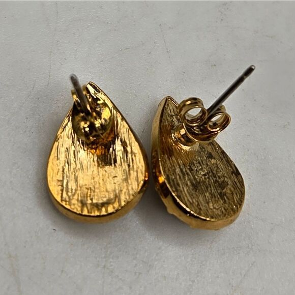 "5/$25" 2 Pairs Rhinestone Bling Earrings Black Acrylic Goldtone Hoop Post Stud - Picture 5 of 9